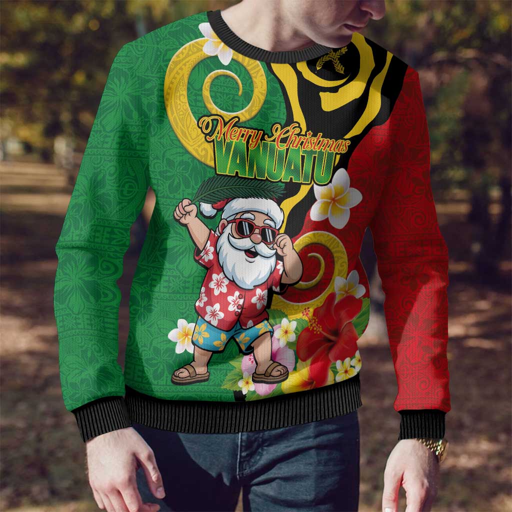 Vanuatu Christmas Ugly Christmas Sweater Funny Santa with Namele and Boar Tusk Tribal LT03 - Polynesian Pride