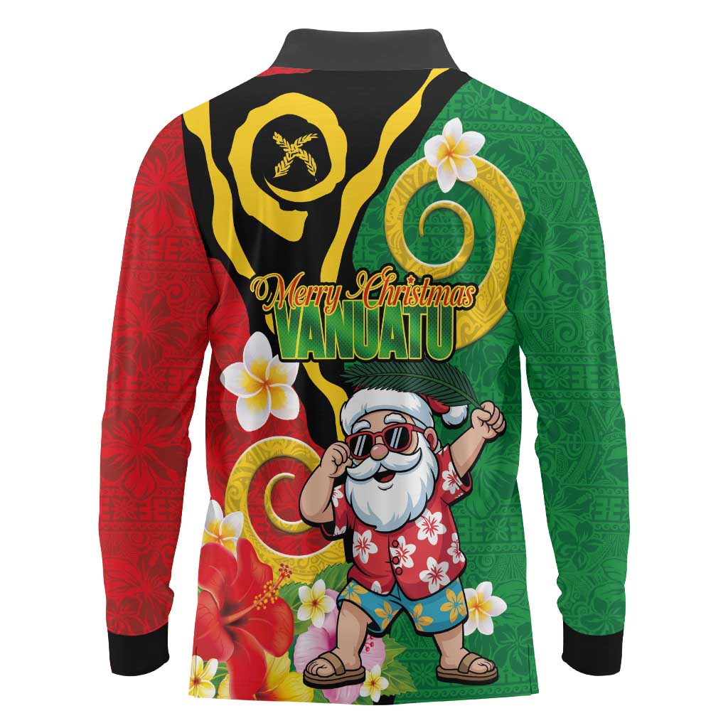Vanuatu Christmas Long Sleeve Polo Shirt Funny Santa with Namele and Boar Tusk Tribal LT03 - Polynesian Pride
