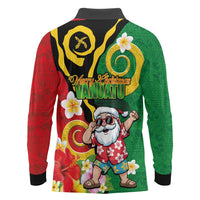 Vanuatu Christmas Long Sleeve Polo Shirt Funny Santa with Namele and Boar Tusk Tribal LT03 - Polynesian Pride