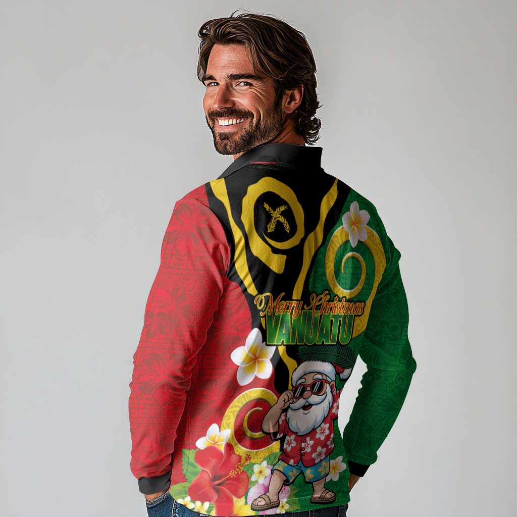 Vanuatu Christmas Long Sleeve Polo Shirt Funny Santa with Namele and Boar Tusk Tribal LT03 - Polynesian Pride