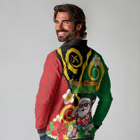 Vanuatu Christmas Long Sleeve Polo Shirt Funny Santa with Namele and Boar Tusk Tribal LT03 - Polynesian Pride