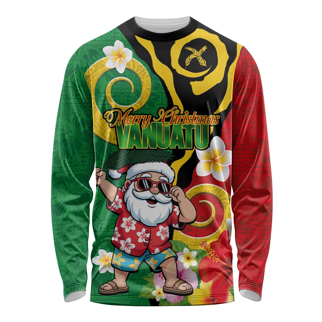 Vanuatu Christmas Long Sleeve Shirt Funny Santa with Namele and Boar Tusk Tribal LT03 Unisex Green - Polynesian Pride