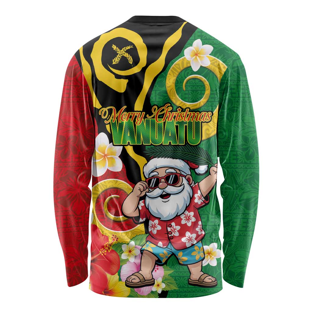 Vanuatu Christmas Long Sleeve Shirt Funny Santa with Namele and Boar Tusk Tribal LT03 - Polynesian Pride