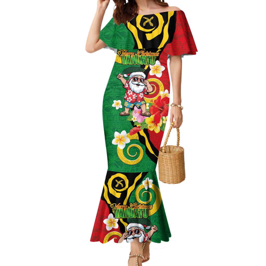 Vanuatu Christmas Mermaid Dress Funny Santa with Namele and Boar Tusk Tribal LT03 Women Green - Polynesian Pride