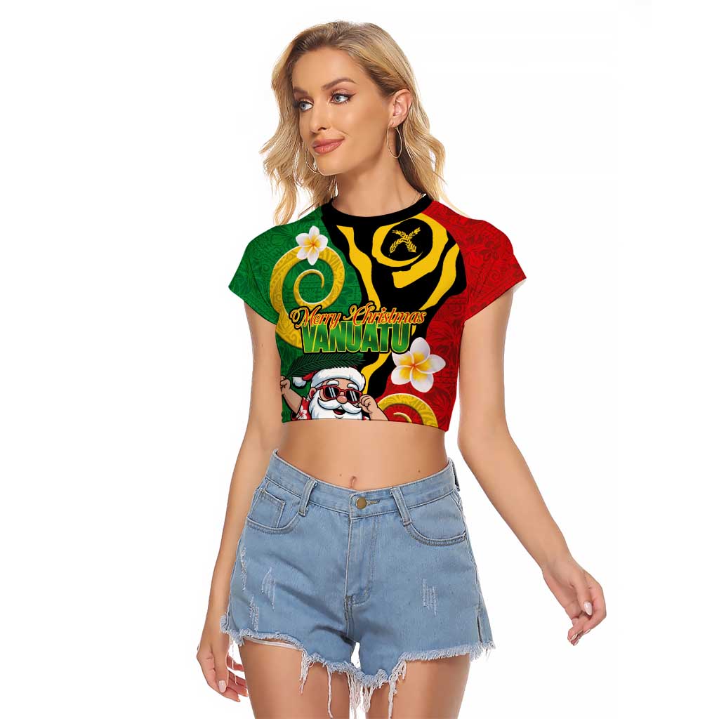 Vanuatu Christmas Raglan Cropped T Shirt Funny Santa with Namele and Boar Tusk Tribal LT03 Female Green - Polynesian Pride