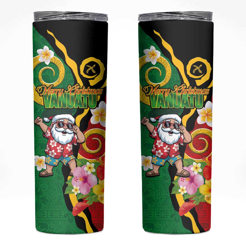 Vanuatu Christmas Skinny Tumbler Funny Santa with Namele and Boar Tusk Tribal LT03 Green - Polynesian Pride