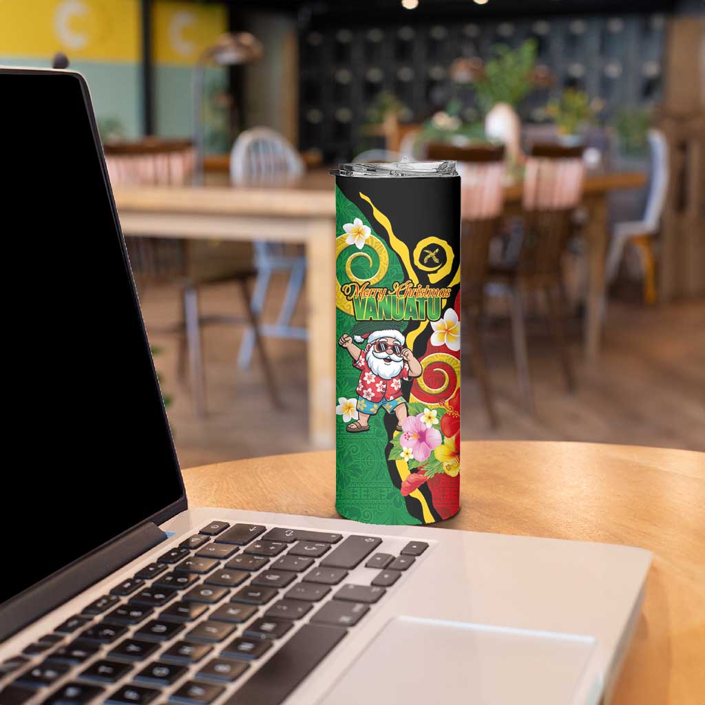 Vanuatu Christmas Skinny Tumbler Funny Santa with Namele and Boar Tusk Tribal LT03 - Polynesian Pride