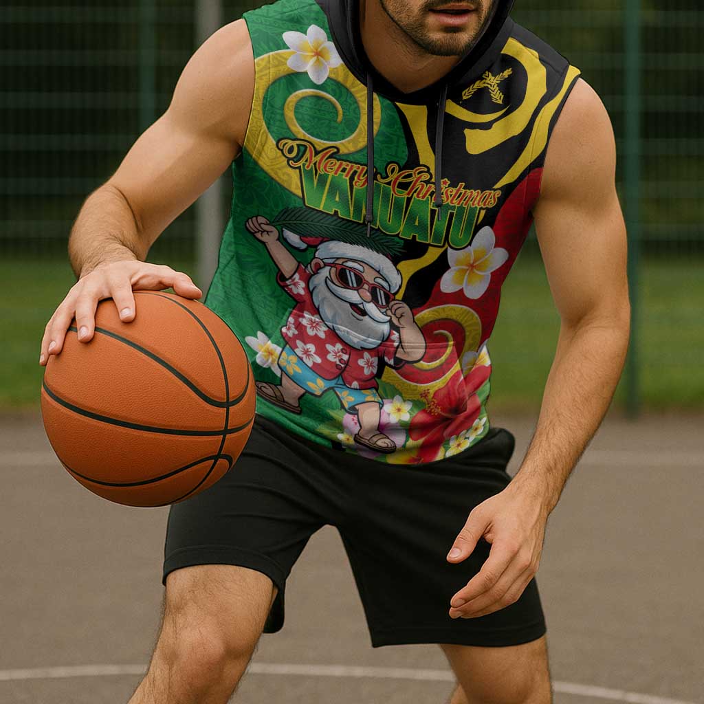 Vanuatu Christmas Sleeveless Hoodie Funny Santa with Namele and Boar Tusk Tribal LT03 - Polynesian Pride