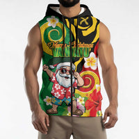 Vanuatu Christmas Sleeveless Zip Hoodie Funny Santa with Namele and Boar Tusk Tribal LT03 - Polynesian Pride