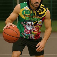 Vanuatu Christmas Sleeveless Zip Hoodie Funny Santa with Namele and Boar Tusk Tribal LT03 - Polynesian Pride