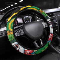 Vanuatu Christmas Steering Wheel Cover Funny Santa with Namele and Boar Tusk Tribal LT03 Universal Fit Green - Polynesian Pride