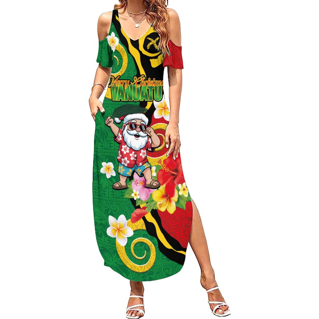Vanuatu Christmas Summer Maxi Dress Funny Santa with Namele and Boar Tusk Tribal LT03 Women Green - Polynesian Pride