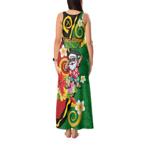 Vanuatu Christmas Tank Maxi Dress Funny Santa with Namele and Boar Tusk Tribal LT03 - Polynesian Pride