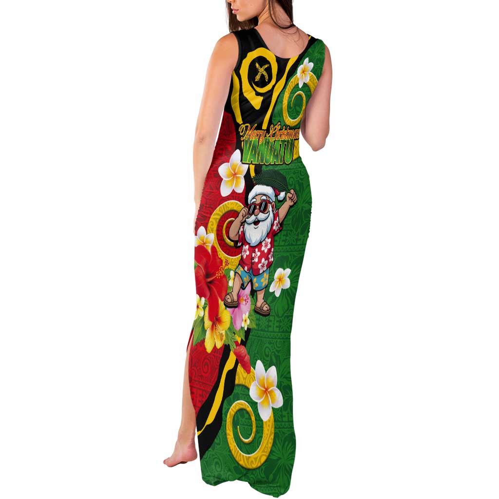 Vanuatu Christmas Tank Maxi Dress Funny Santa with Namele and Boar Tusk Tribal LT03 - Polynesian Pride