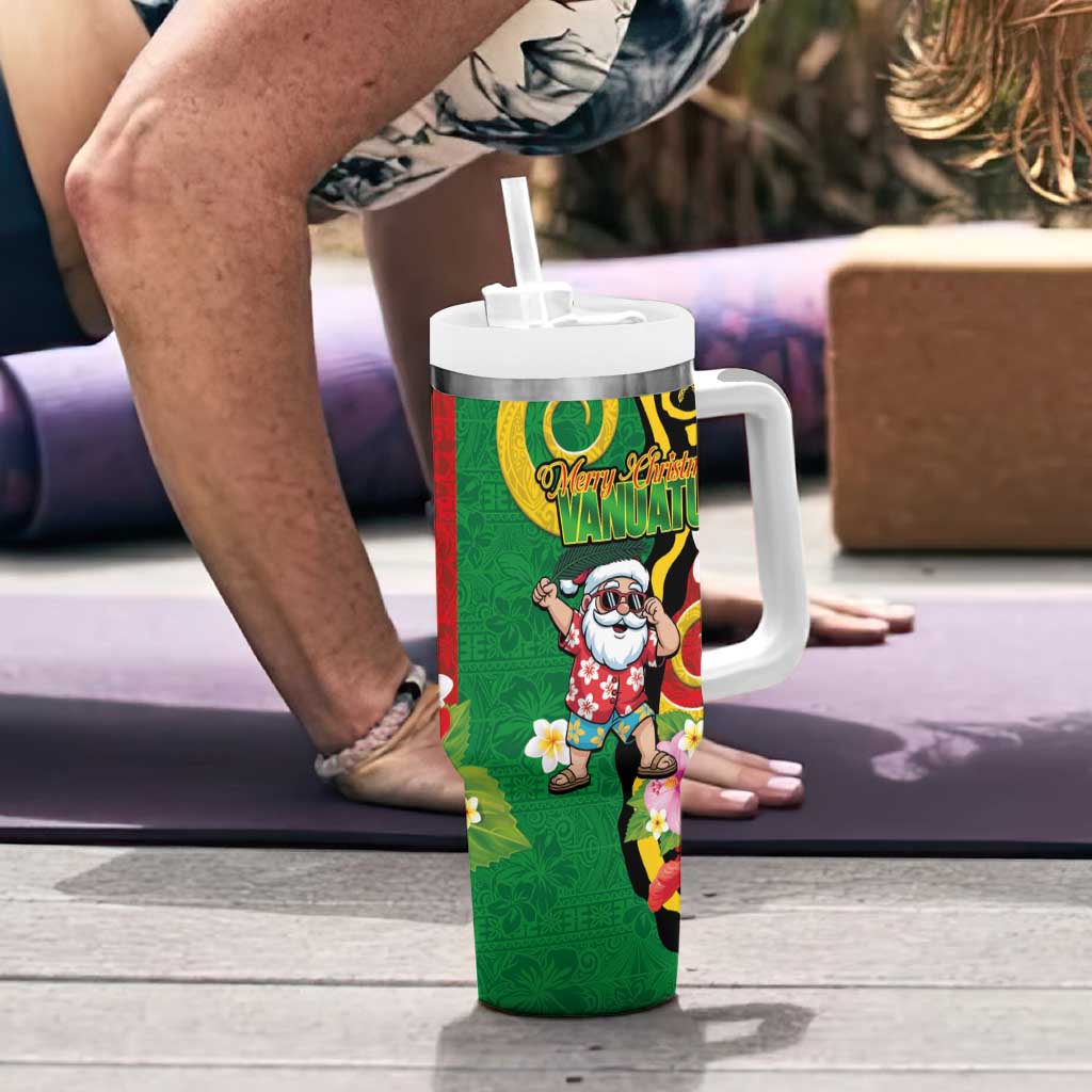 Vanuatu Christmas Tumbler With Handle Funny Santa with Namele and Boar Tusk Tribal - Polynesian Pride
