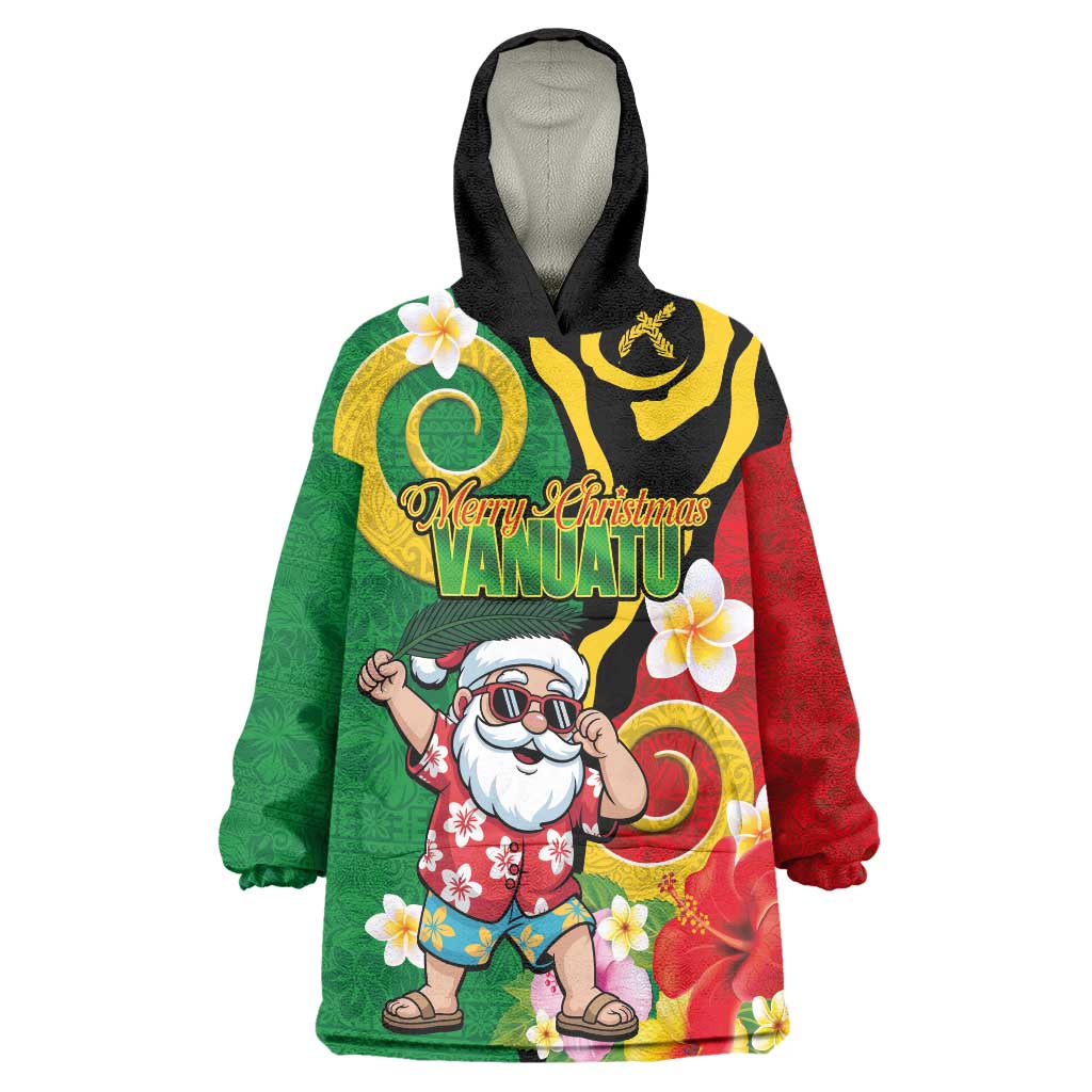 Vanuatu Christmas Wearable Blanket Hoodie Funny Santa with Namele and Boar Tusk Tribal LT03 One Size Green - Polynesian Pride
