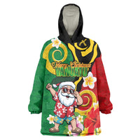 Vanuatu Christmas Wearable Blanket Hoodie Funny Santa with Namele and Boar Tusk Tribal LT03 One Size Green - Polynesian Pride