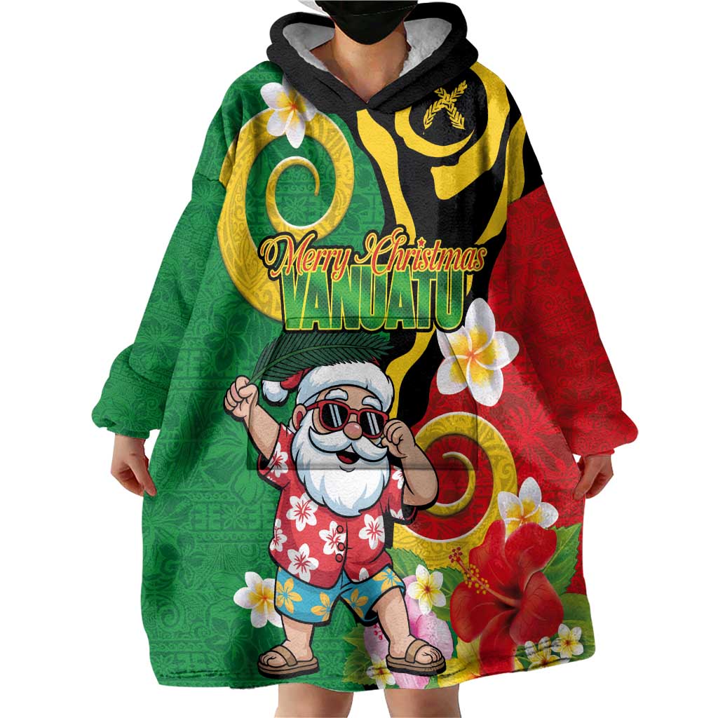 Vanuatu Christmas Wearable Blanket Hoodie Funny Santa with Namele and Boar Tusk Tribal LT03 - Polynesian Pride