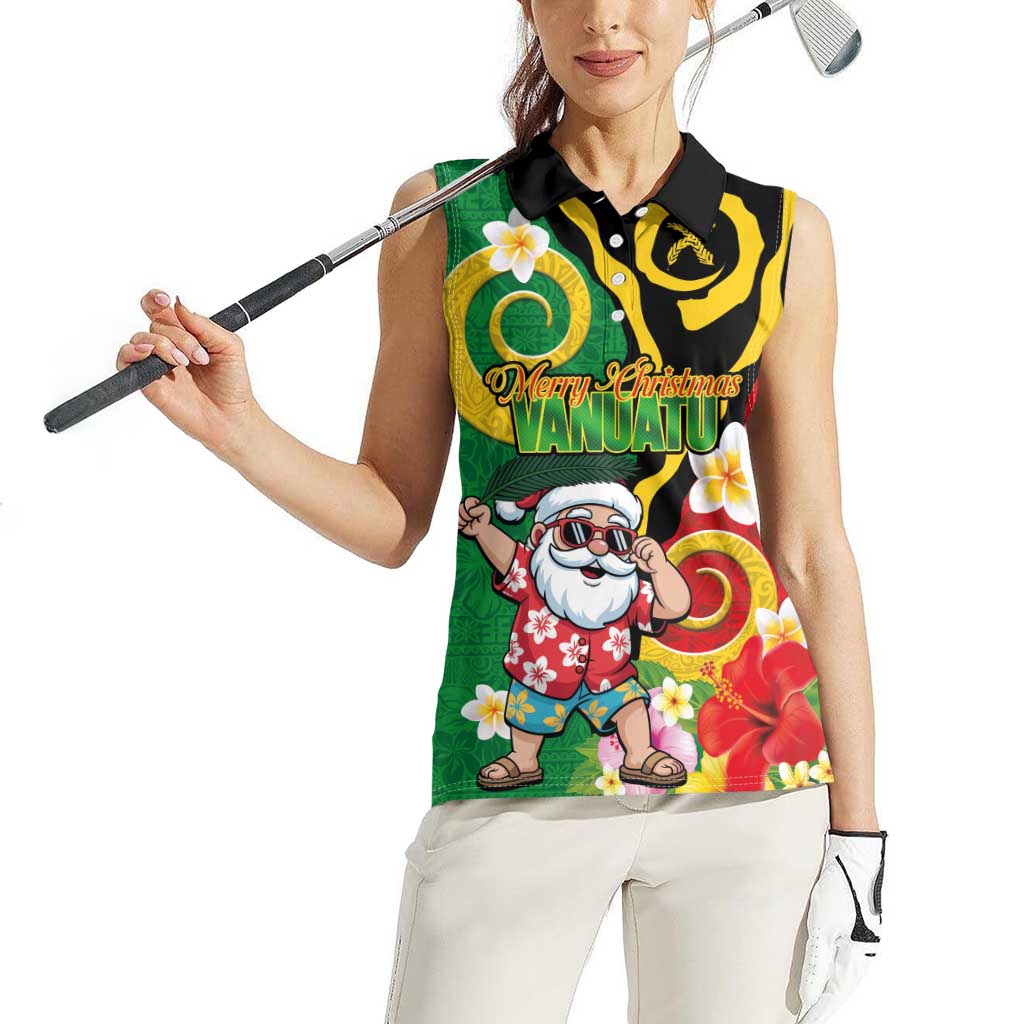 Vanuatu Christmas Women Sleeveless Polo Shirt Funny Santa with Namele and Boar Tusk Tribal LT03 - Polynesian Pride