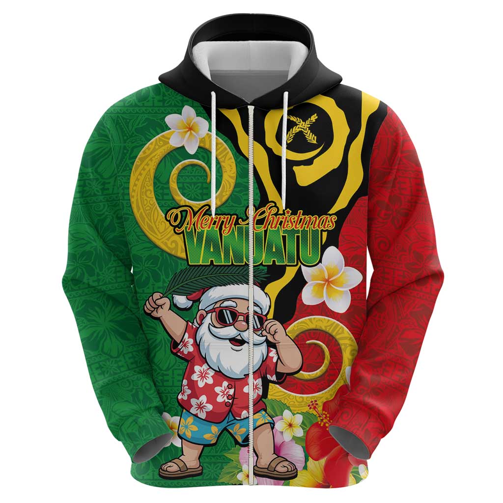 Vanuatu Christmas Zip Hoodie Funny Santa with Namele and Boar Tusk Tribal LT03 - Polynesian Pride