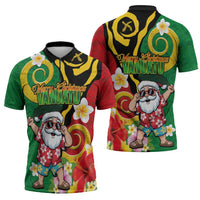 Vanuatu Christmas Zipper Polo Shirt Funny Santa with Namele and Boar Tusk Tribal LT03 - Polynesian Pride