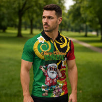 Vanuatu Christmas Zipper Polo Shirt Funny Santa with Namele and Boar Tusk Tribal LT03 - Polynesian Pride