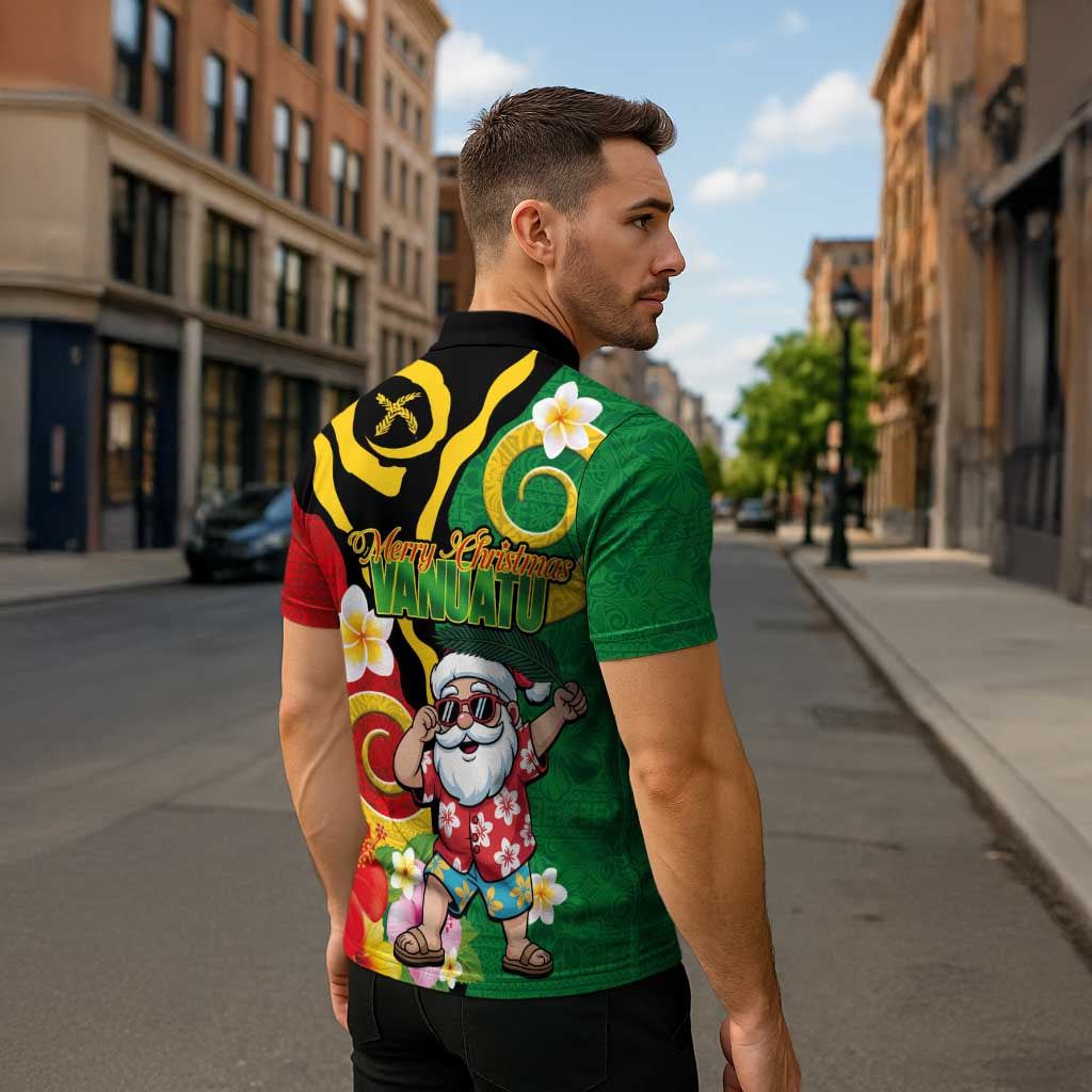 Vanuatu Christmas Zipper Polo Shirt Funny Santa with Namele and Boar Tusk Tribal LT03 - Polynesian Pride