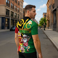 Vanuatu Christmas Zipper Polo Shirt Funny Santa with Namele and Boar Tusk Tribal LT03 - Polynesian Pride