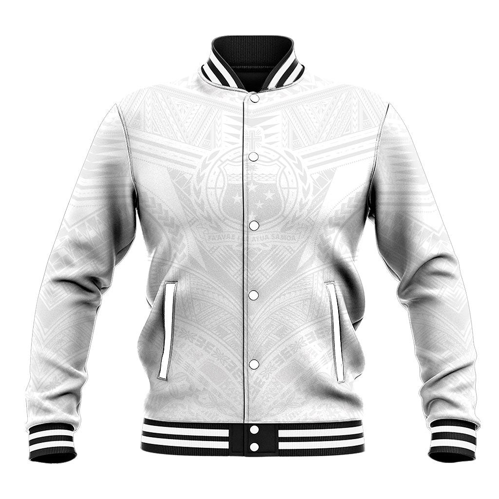 Samoan Lotu a Tamaiti Baseball Jacket Coat of Arms and Polynesian Pattern LT03 Unisex White - Polynesian Pride
