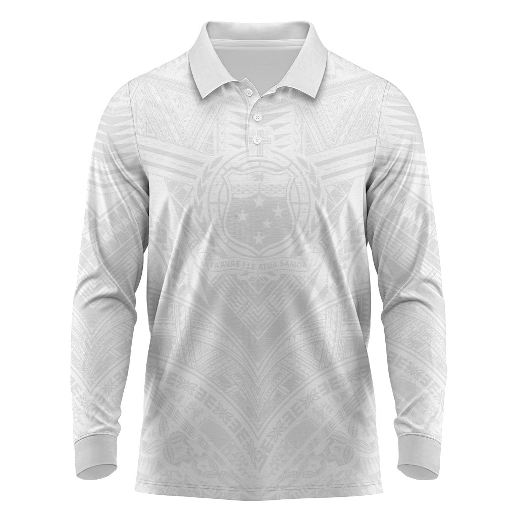 Samoan Lotu a Tamaiti Long Sleeve Polo Shirt Coat of Arms and Polynesian Pattern
