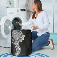 Hawaiian Tribal Tattoo and Plumeria Laundry Basket Polynesian Pattern Black Color