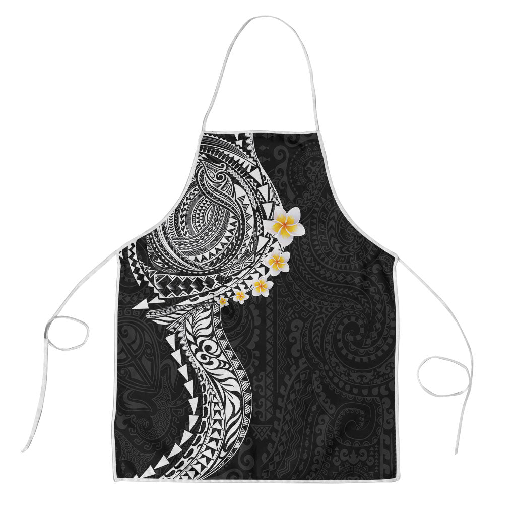 Hawaiian Tribal Tattoo and Plumeria Apron Polynesian Pattern Black Color