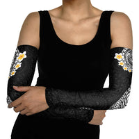 Hawaiian Tribal Tattoo and Plumeria Arm Sleeves Polynesian Pattern Black Color