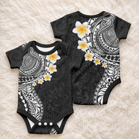 Hawaiian Tribal Tattoo and Plumeria Baby Onesie Polynesian Pattern Black Color