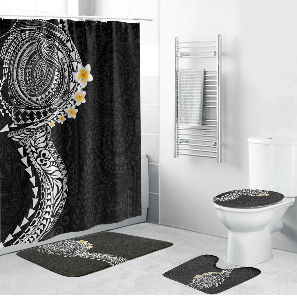 Hawaiian Tribal Tattoo and Plumeria Bathroom Set Polynesian Pattern Black Color