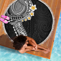 Hawaiian Tribal Tattoo and Plumeria Beach Blanket Polynesian Pattern Black Color
