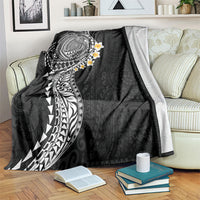 Hawaiian Tribal Tattoo and Plumeria Blanket Polynesian Pattern Black Color