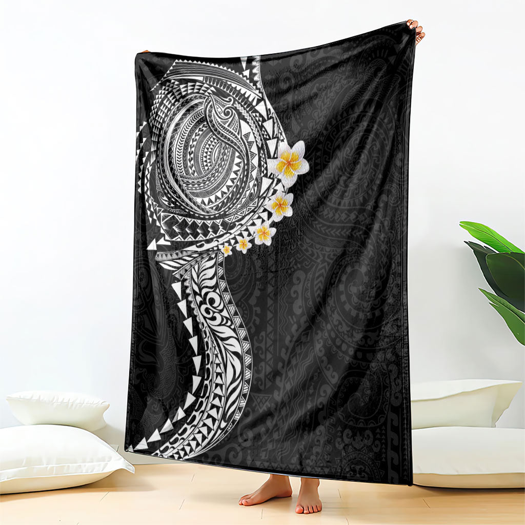 Hawaiian Tribal Tattoo and Plumeria Blanket Polynesian Pattern Black Color