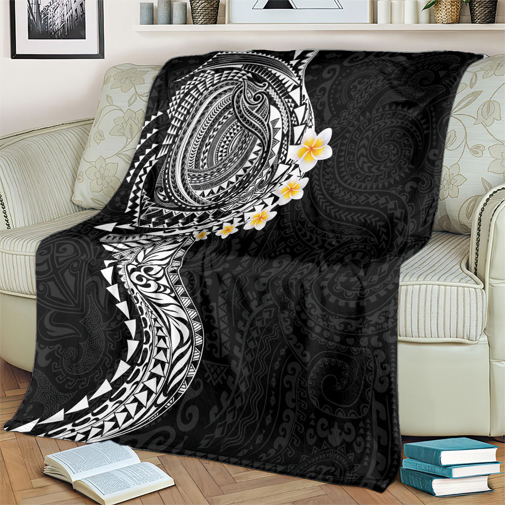 Hawaiian Tribal Tattoo and Plumeria Blanket Polynesian Pattern Black Color