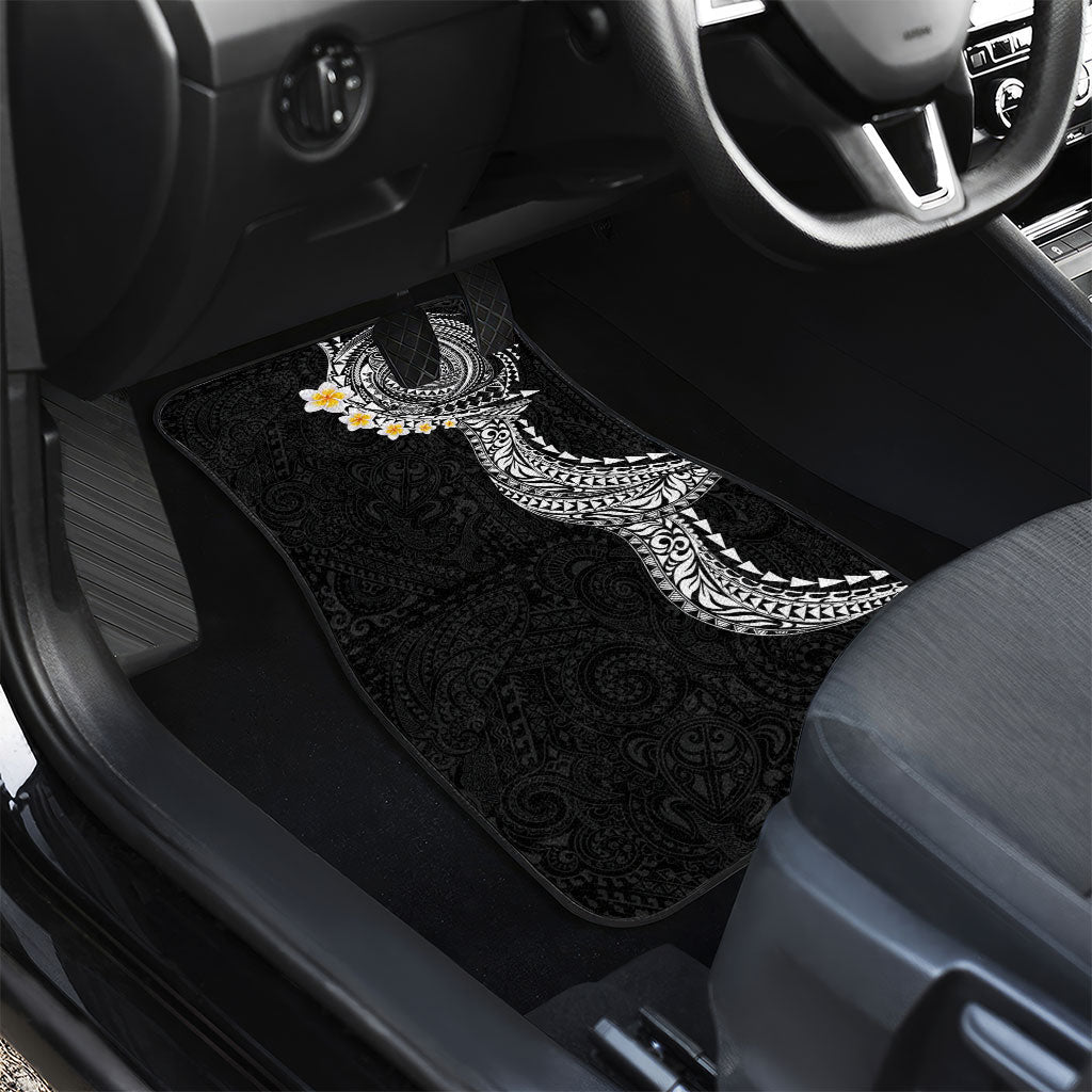 Hawaiian Tribal Tattoo and Plumeria Car Mats Polynesian Pattern Black Color
