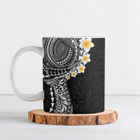 Hawaiian Tribal Tattoo and Plumeria Ceramic Mug Polynesian Pattern Black Color