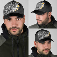 Hawaiian Tribal Tattoo and Plumeria Classic Cap Polynesian Pattern Black Color