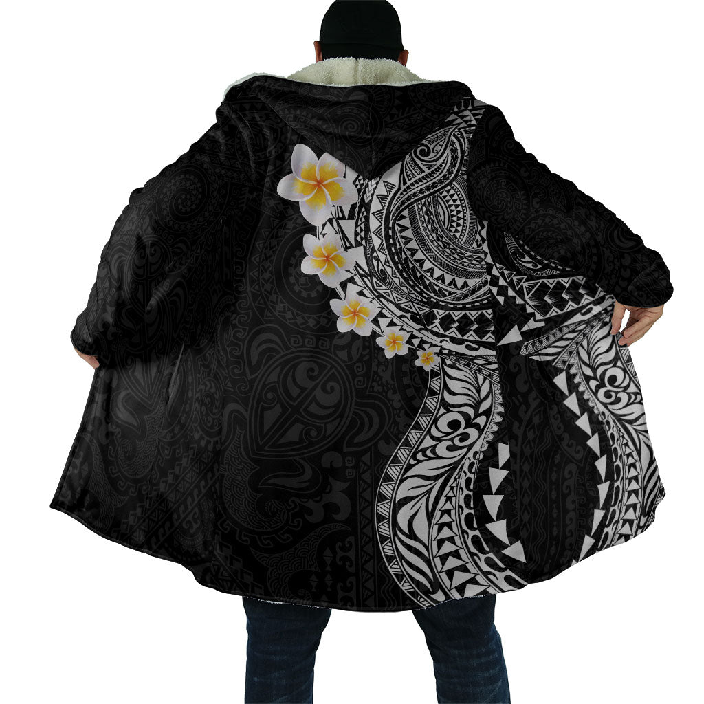 Hawaiian Tribal Tattoo and Plumeria Cloak Polynesian Pattern Black Color