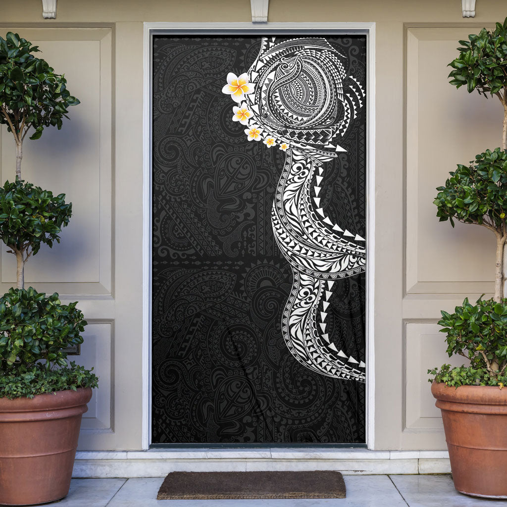 Hawaiian Tribal Tattoo and Plumeria Door Cover Polynesian Pattern Black Color