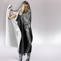 Hawaiian Tribal Tattoo and Plumeria Hooded Blanket Polynesian Pattern Black Color