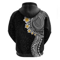 Hawaiian Tribal Tattoo and Plumeria Hoodie Polynesian Pattern Black Color