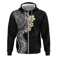 Hawaiian Tribal Tattoo and Plumeria Hoodie Polynesian Pattern Black Color