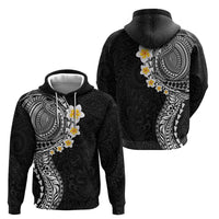 Hawaiian Tribal Tattoo and Plumeria Hoodie Polynesian Pattern Black Color