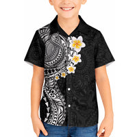 Hawaiian Tribal Tattoo and Plumeria Kid Hawaiian Shirt Polynesian Pattern Black Color