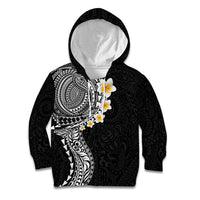 Hawaiian Tribal Tattoo and Plumeria Kid Hoodie Polynesian Pattern Black Color